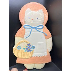 Treasure Craft Ceramic Kitty with Basket Wall Hanging USA 10" Tall Vintage Gift